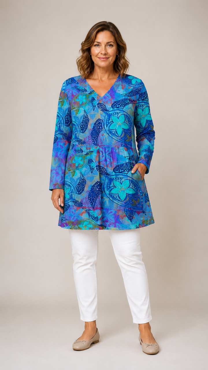 April™ Long Blouse with V-Neck