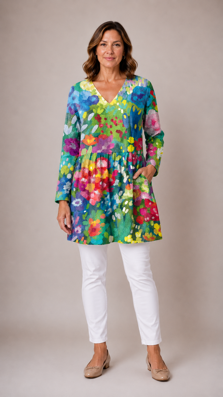 Millie™ Long Blouse with V-Neck