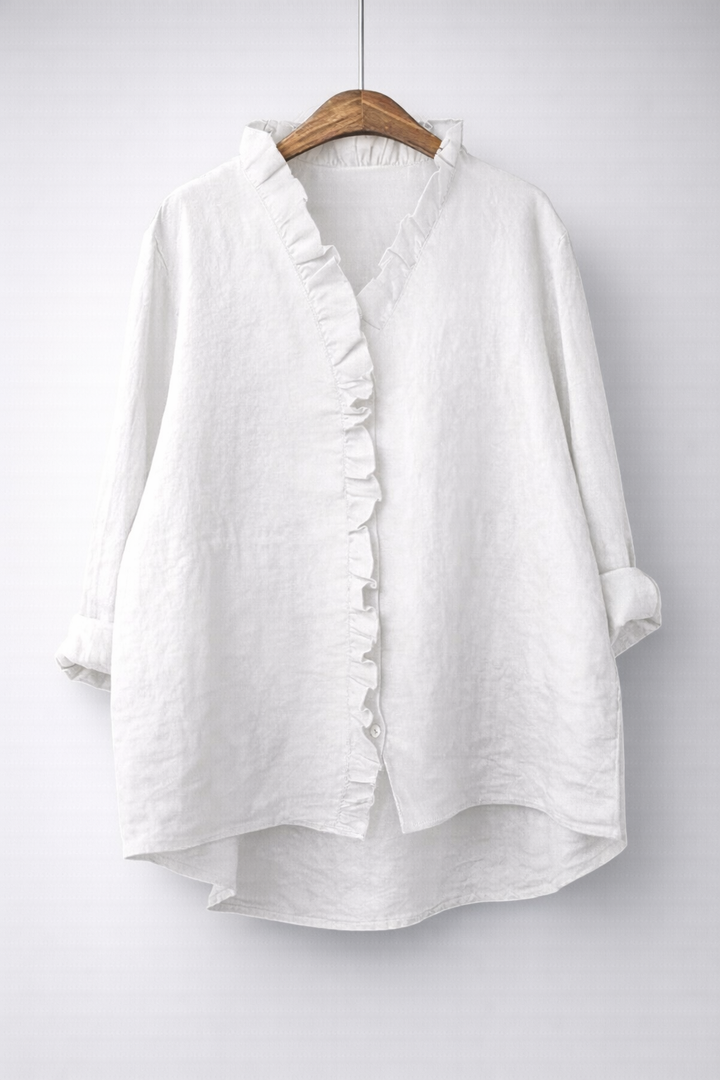 Luisa™ Elegant Ruffled Linen Blend Shirt