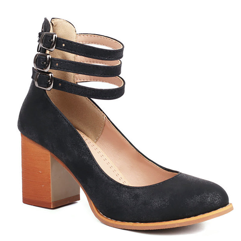Casilda™ | Smooth Sandals with Ankle Strap and Thick Heel