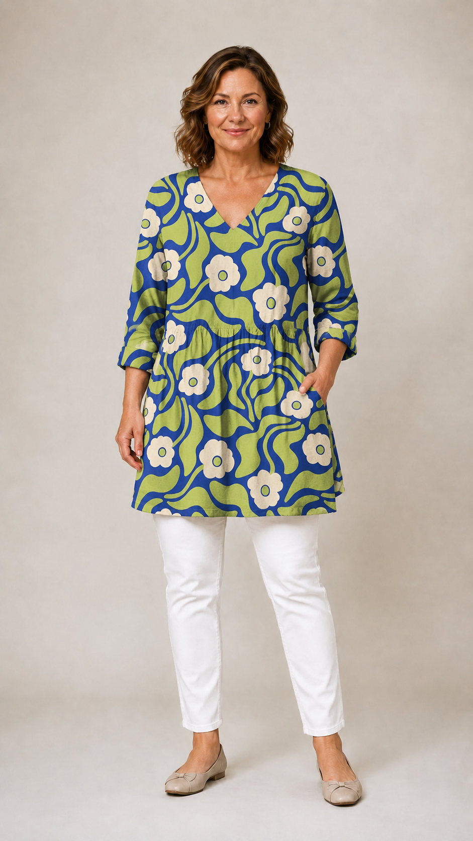 Stephanie™ Long Blouse with V-Neck