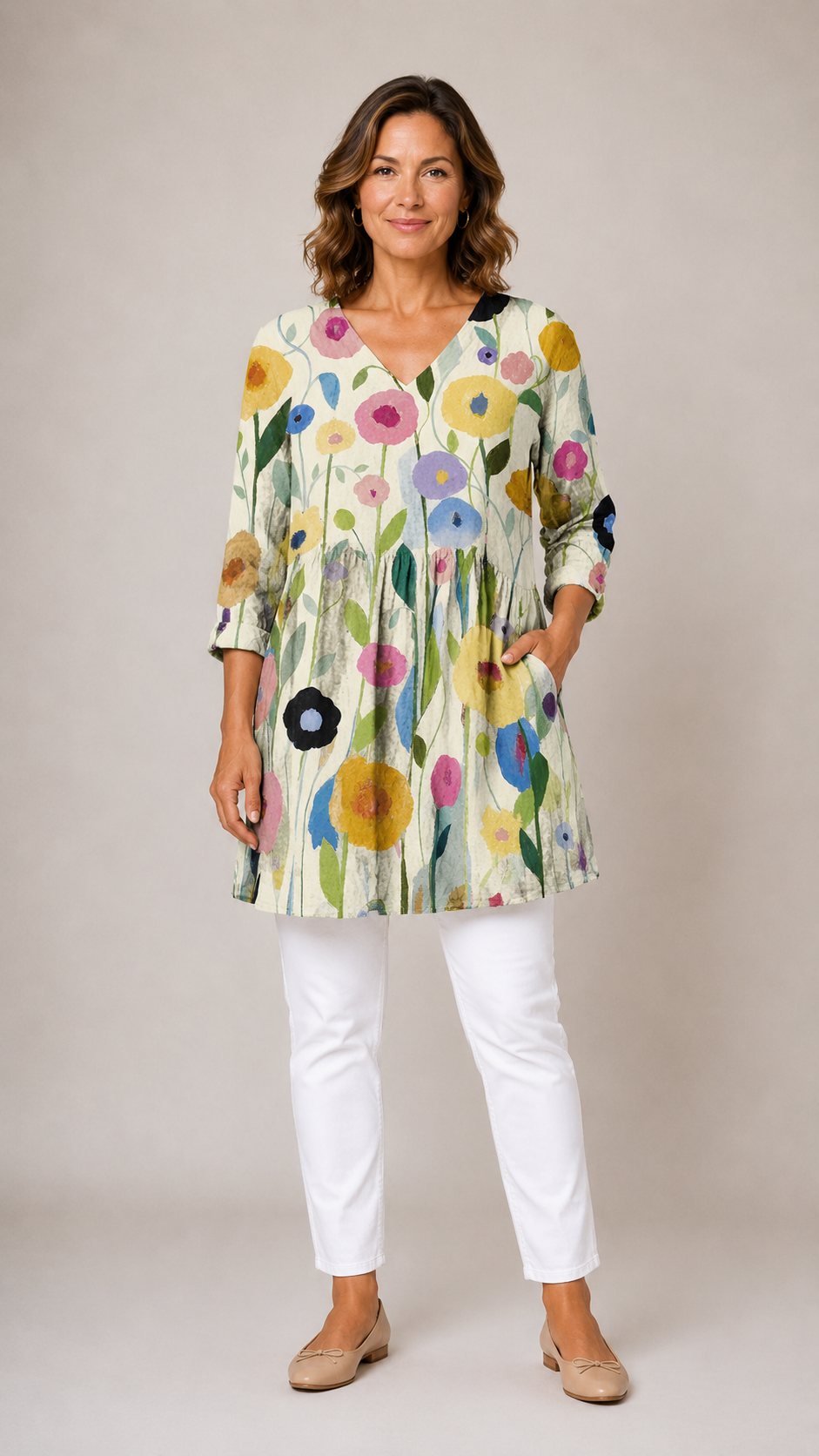 Nellie™ Long Blouse with V-Neck