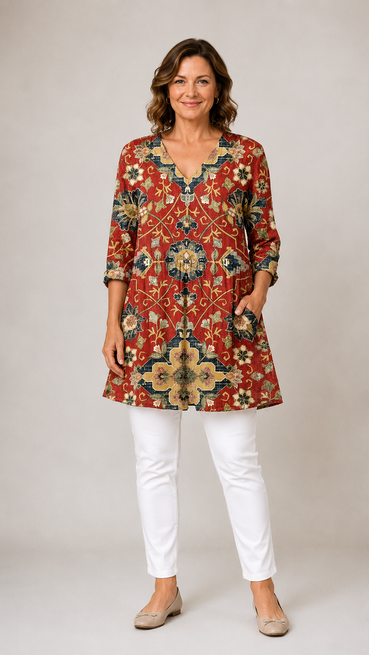 Amoura™ Long Blouse with V-Neck