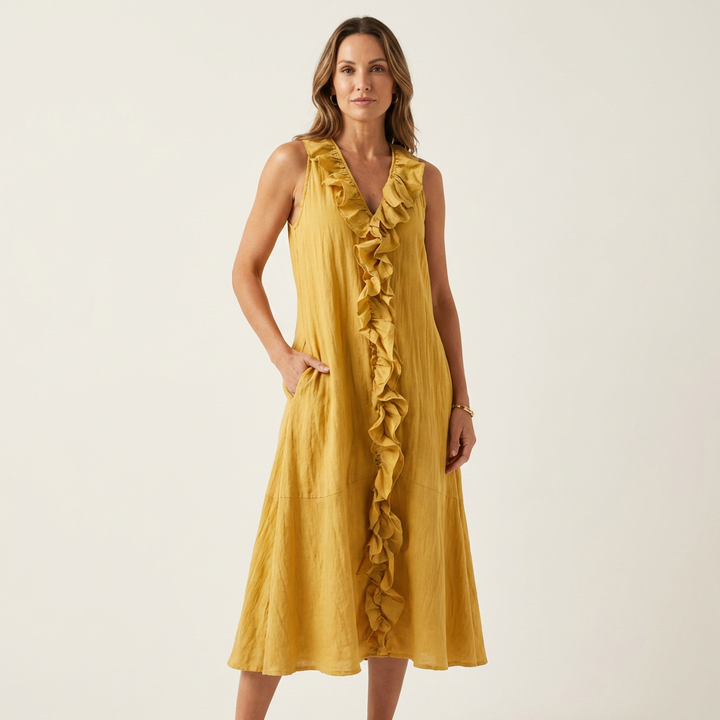 Vicky | Ruffle-Front V-Neck Sleeveless Maxi Dress
