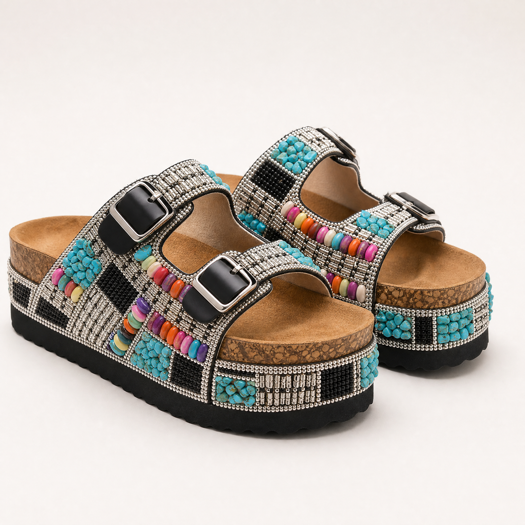 Samantha Beaded Platform Slides